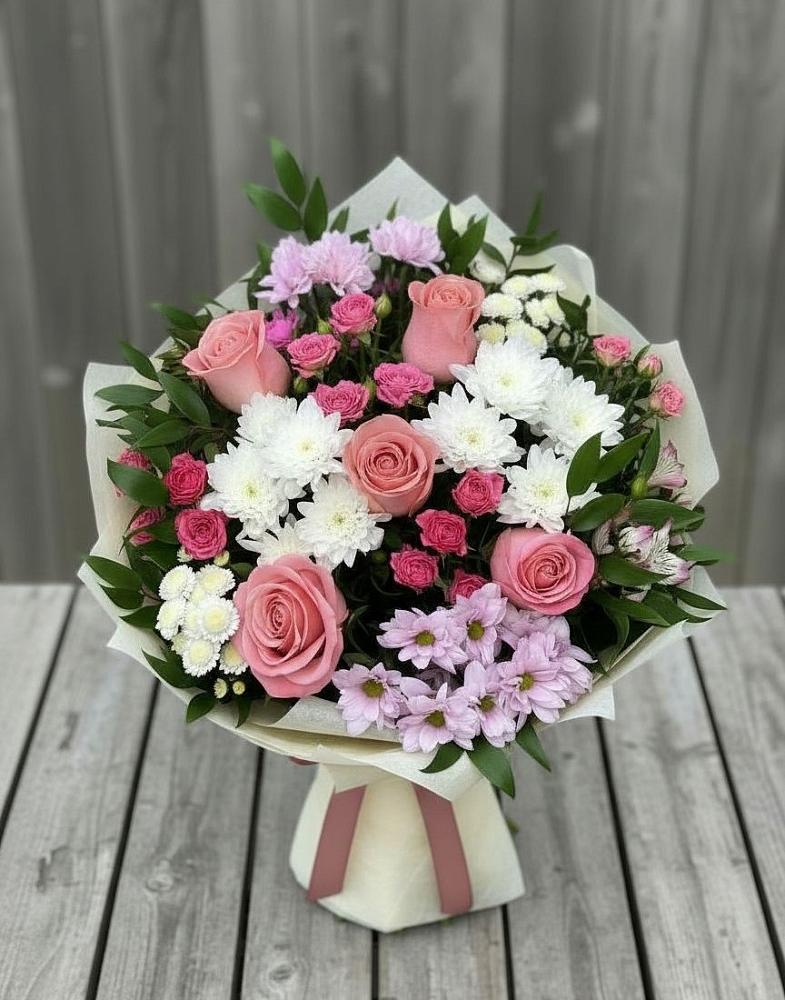 Букет цветов из: Альстромерии, Гвоздики, Розы и Хризантемы в Большевике Ставропольского края