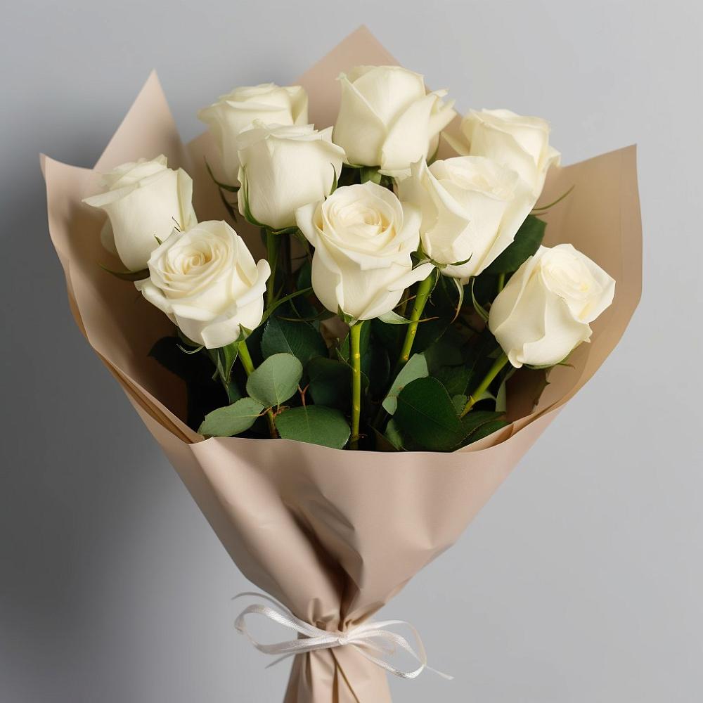 Букет 9 Белых роз Эдлесс Лав в Большевике Ставропольского края