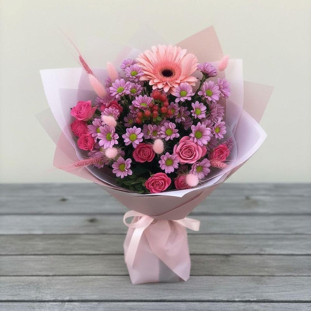 Букет цветов из: Розы, Герберы и Хризантемы в Большевике Ставропольского края