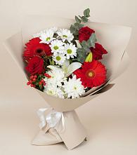 Букет цветов из:  Розы, Хризантемы, Герберы и Лилии в Большевике Ставропольского края