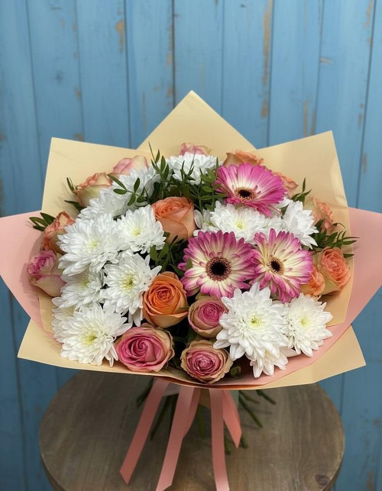 Букет цветов из: Розы, Герберы и Хризантемы в Большевике Ставропольского края