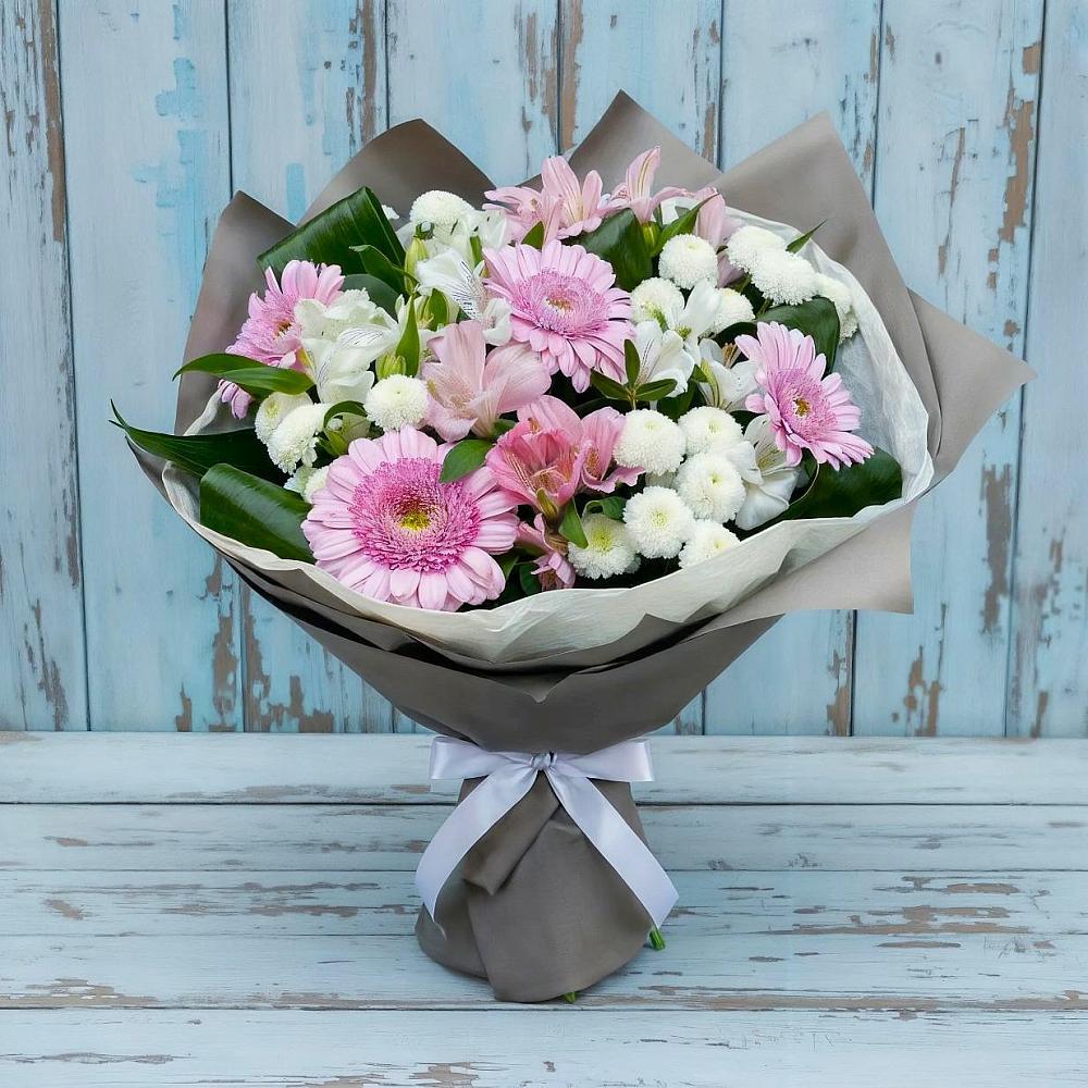 Букет цветов из: Герберы, Альстромерии и Хризантемы в Большевике Ставропольского края