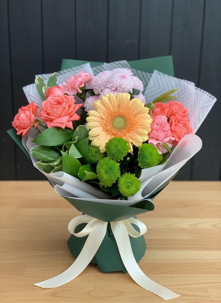 Букет цветов из: Гвоздики, Розы, Герберы и Хризантемы в Большевике Ставропольского края